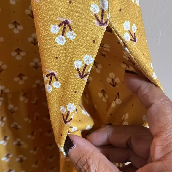 🤎 SUZANNE BETRO SIZE L BABYDOLL TIERED GOLD FLORAL LOOSE DRESS NWOT BOHO STYLE - Picture 8 of 12